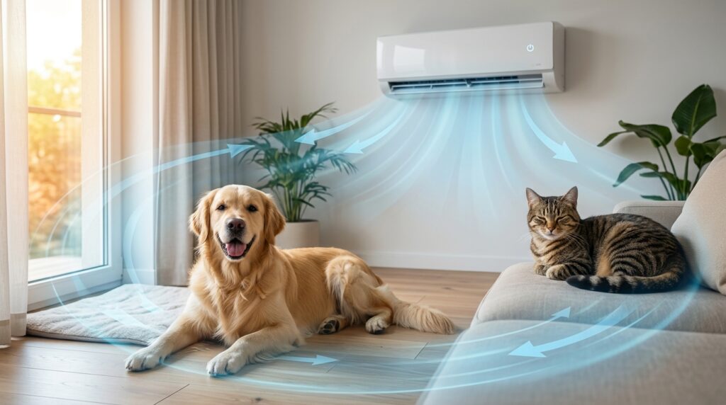 Should you leave the air conditioner on for your pets? Photo.