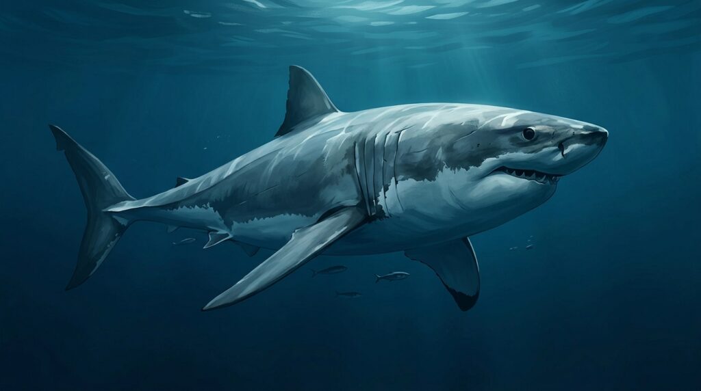 Large shark species approach shores exclusively following migrating fish