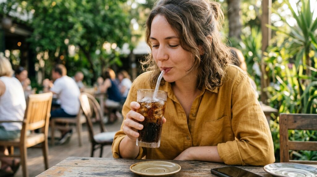 Using a straw helps reduce the contact of acids with tooth enamel