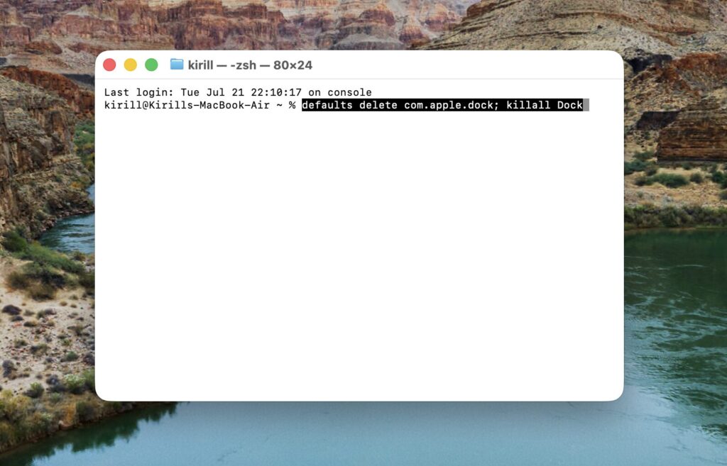 Resetting the Dock on Mac to factory settings. Or reset the Dock via Terminal. That works too. Photo.