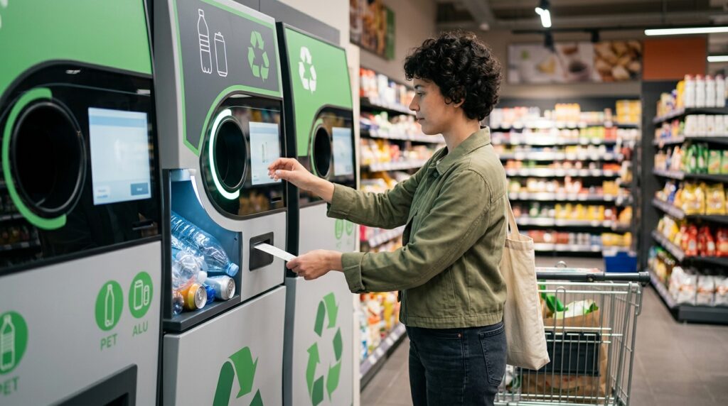Modern reverse vending machines issue discount coupons, not cash