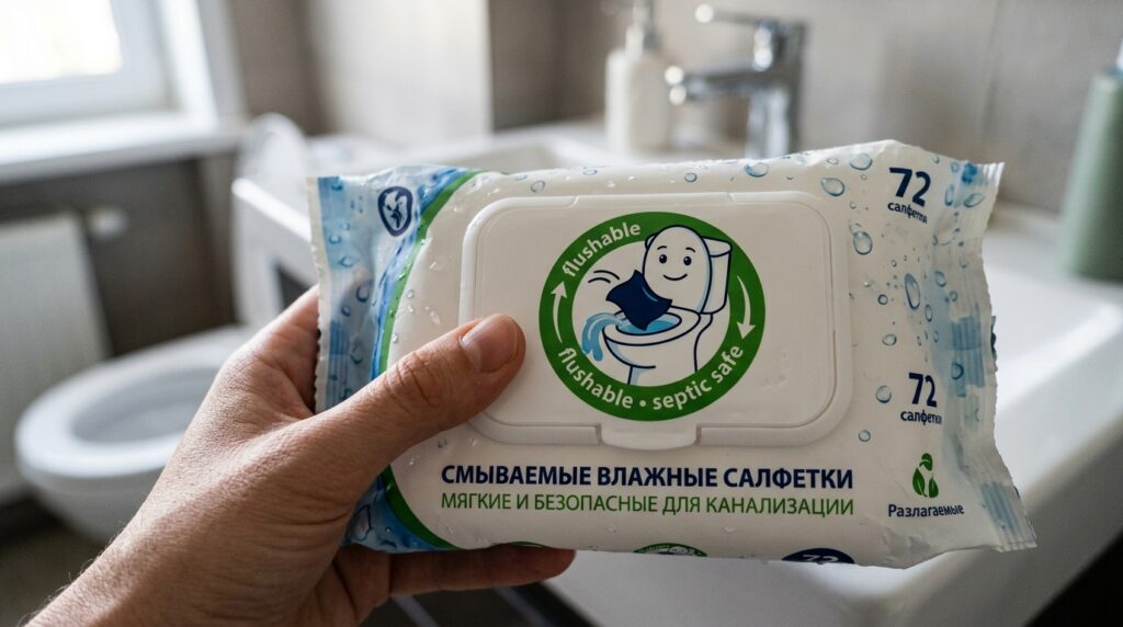 The 'flushable' label only means the wipe will pass through the toilet, but it won't dissolve in the pipes