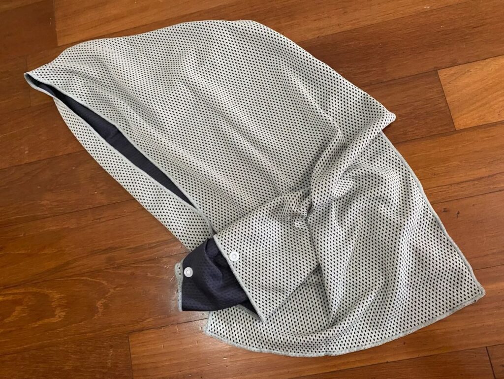 Want to cool down — just wet the towel and put it on your head like a hood