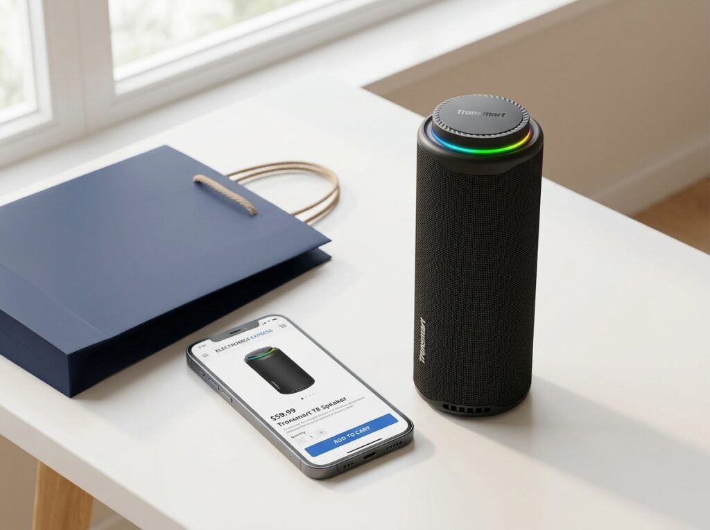 Portable outdoor speaker. The T8 model is one of the best-selling models thanks to its form factor. Photo.