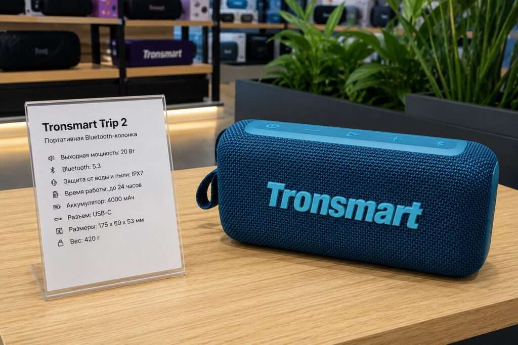 Compact portable speaker for travel. Another excellent model for those who take music with them. Photo.