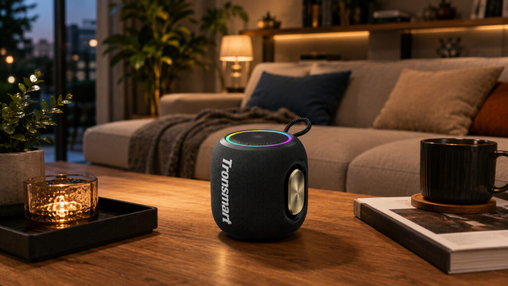 This small barrel-shaped speaker can deliver decent sound. Photo.