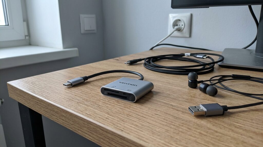 How to transfer photos from a camera to iPhone. A good card reader costs very little. Photo.