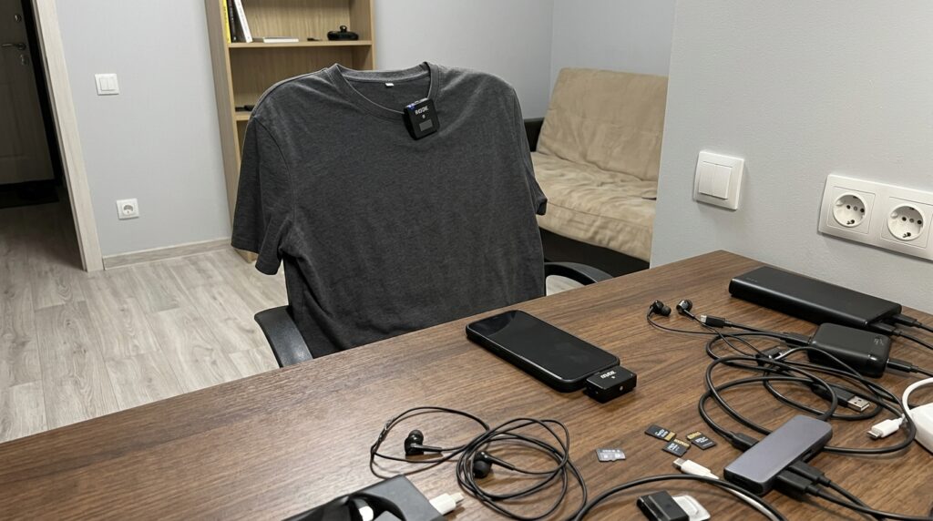 Recording video with an external microphone — which ones work. Rode makes the best microphones. Perhaps only DJI is better. But I have something cheaper. Photo.