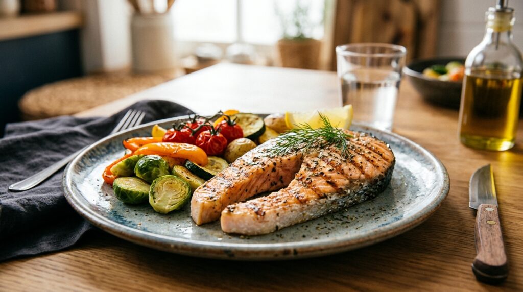 Grilled fish with vegetables — a simple and healthy dinner