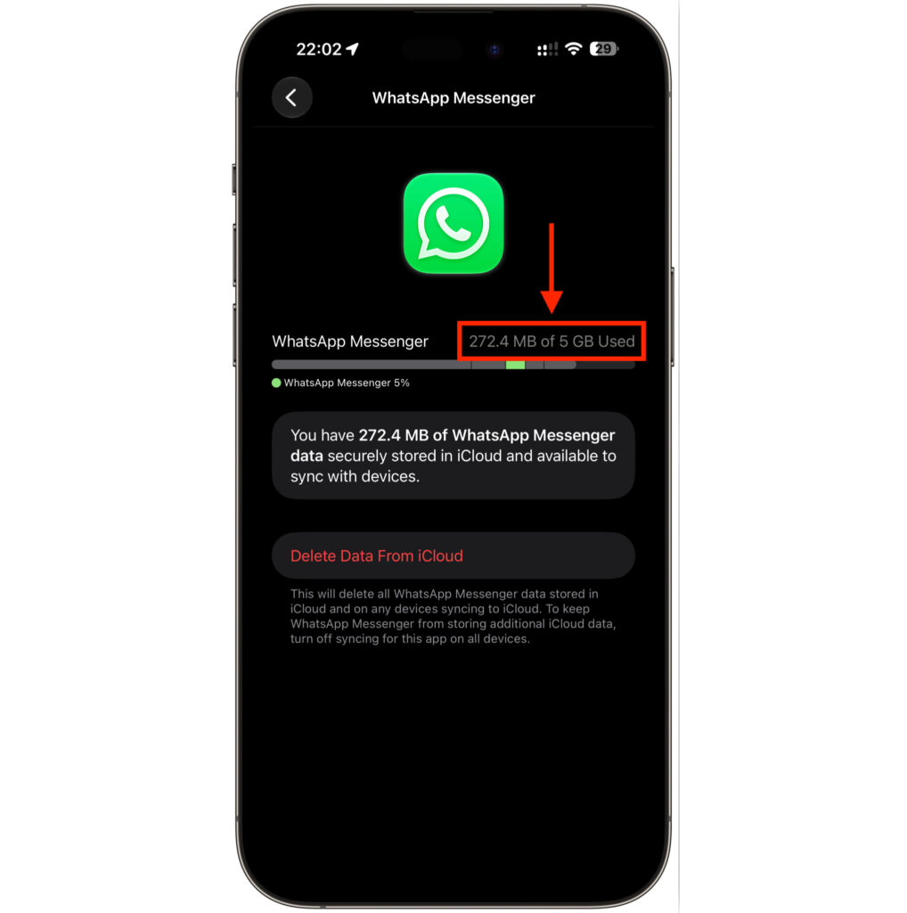 Why iCloud free storage runs out so quickly. WhatsApp backups also take up cloud space. Photo.