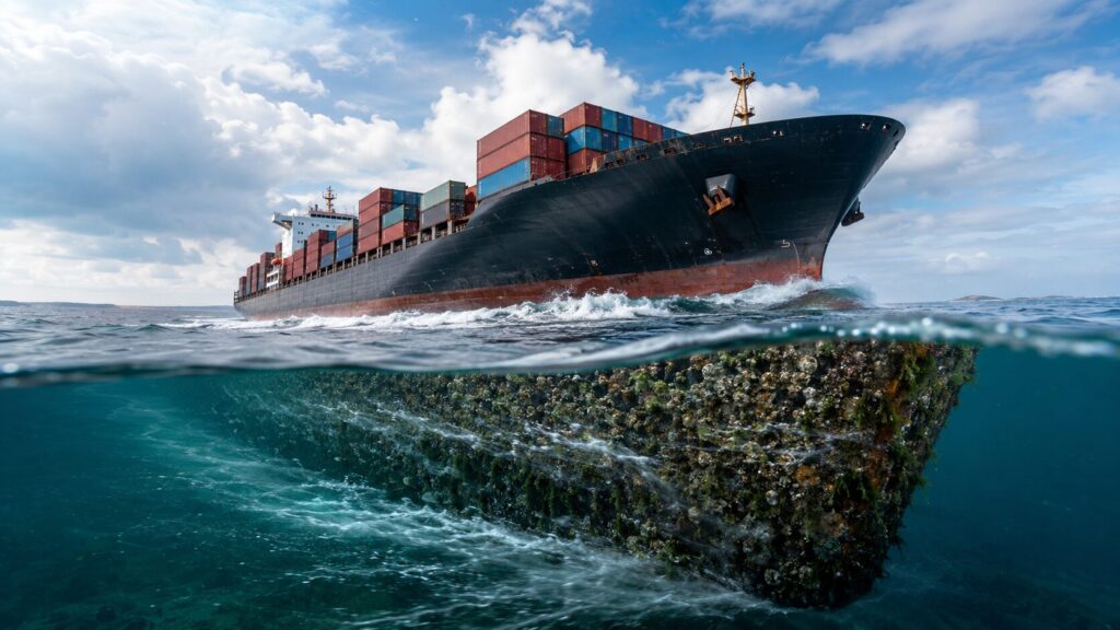 Ship hulls are painted red to protect them from biofouling.