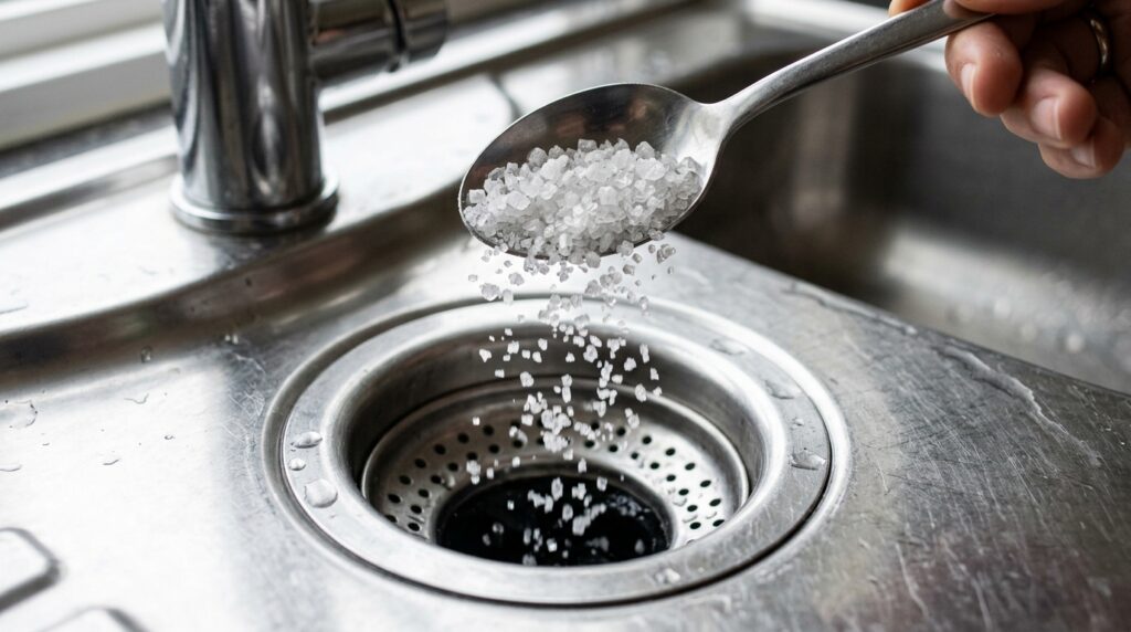 It is believed that salt eliminates unpleasant odors in the sink, but this is a debatable claim. Photo.