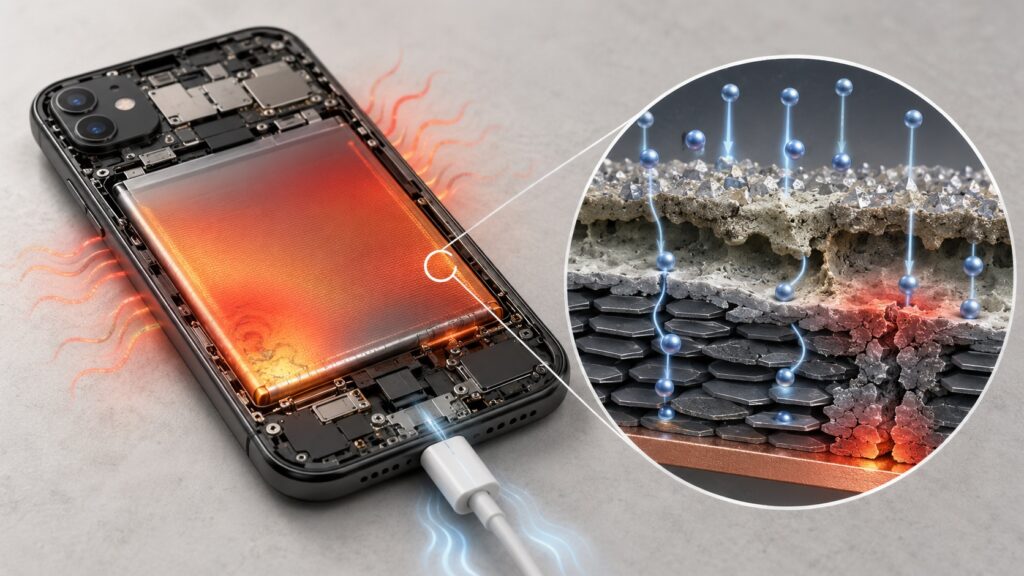 Illustration of battery degradation from heat
