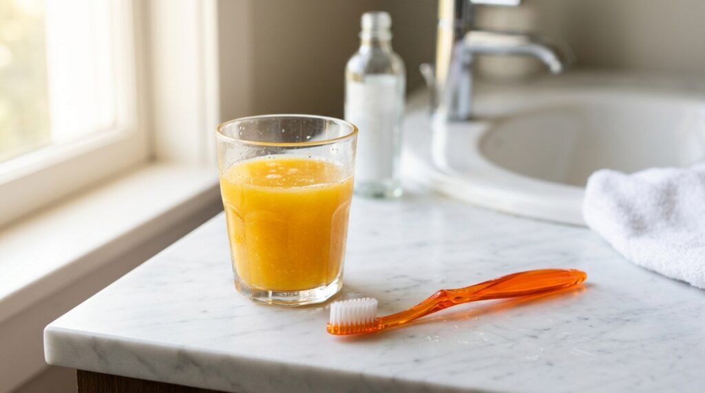 Acid from juice softens enamel, making it vulnerable to toothbrush abrasion