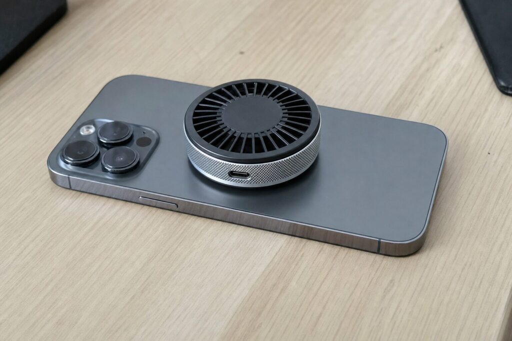 Hagibis magnetic phone cooler attached to a smartphone