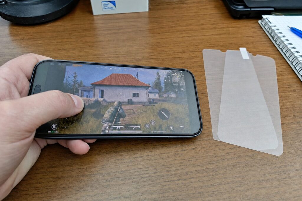 Matte anti-glare screen film on a smartphone