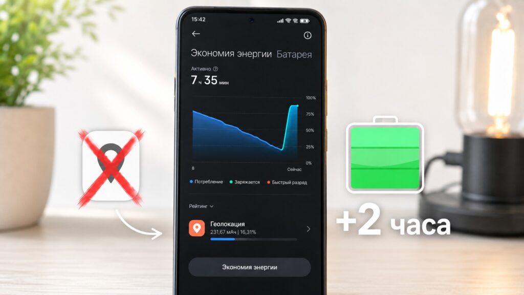 Illustration showing battery life improvement after disabling background location