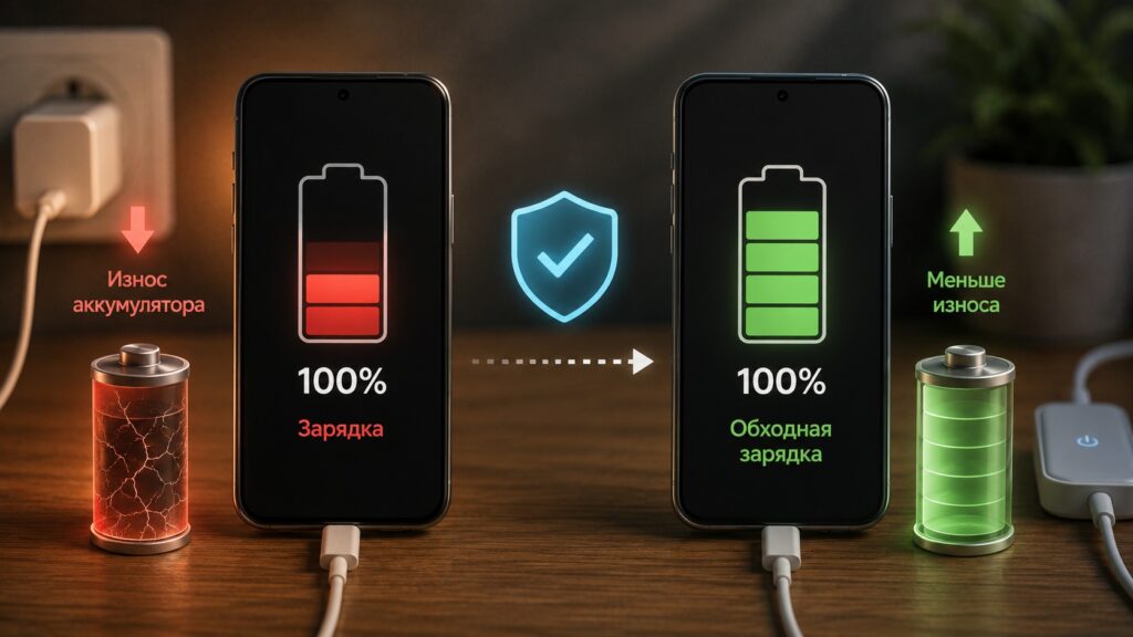 Illustration of reduced battery wear with bypass charging