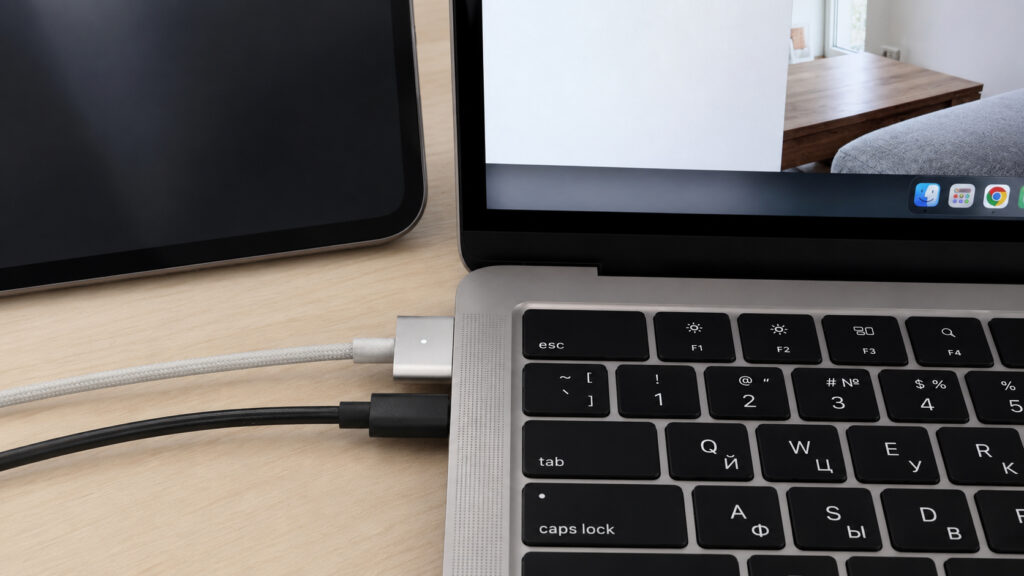Two cables plugged into a MacBook at the same time. What happens?