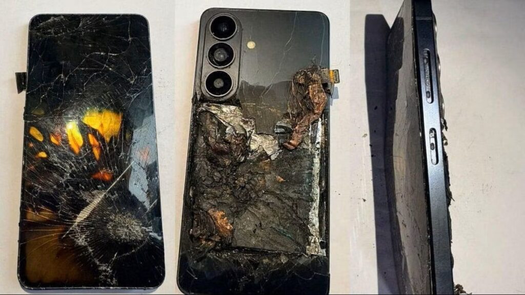 Photos published by the reported Galaxy S26 owner showing fire damage