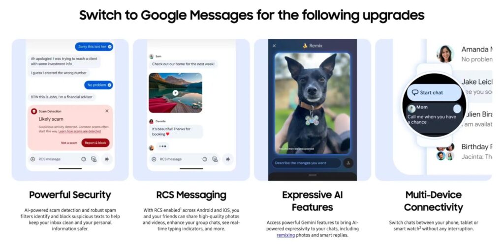 Samsung announcing the transition to Google Messages