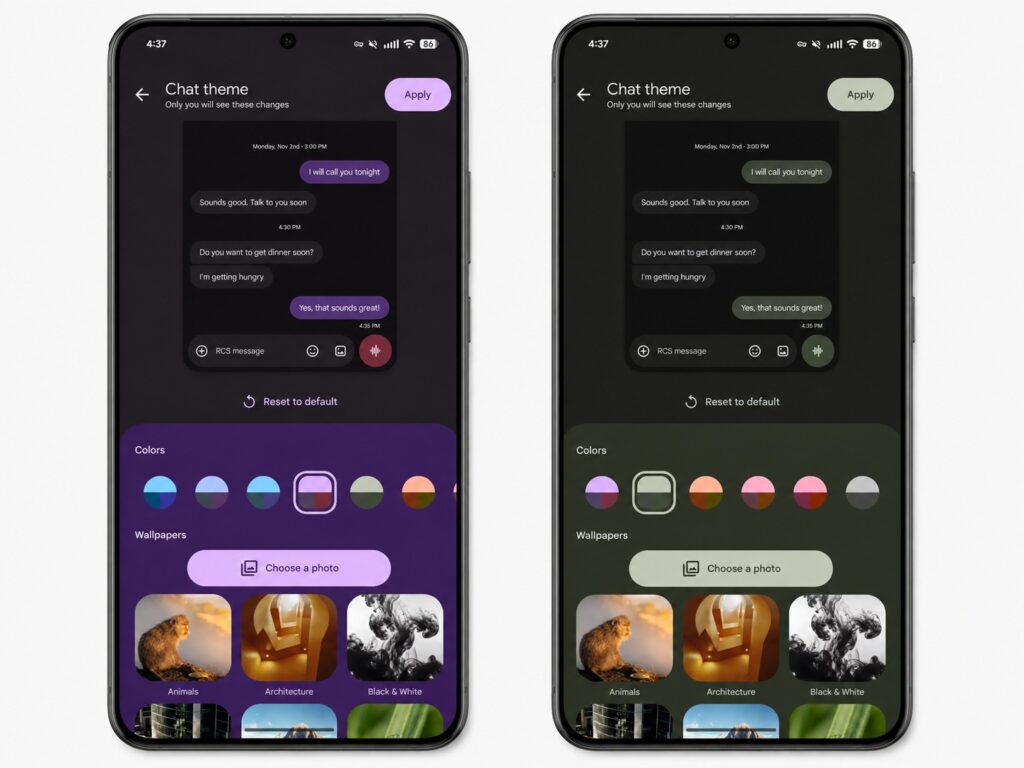 Chat customization options in Google Messages