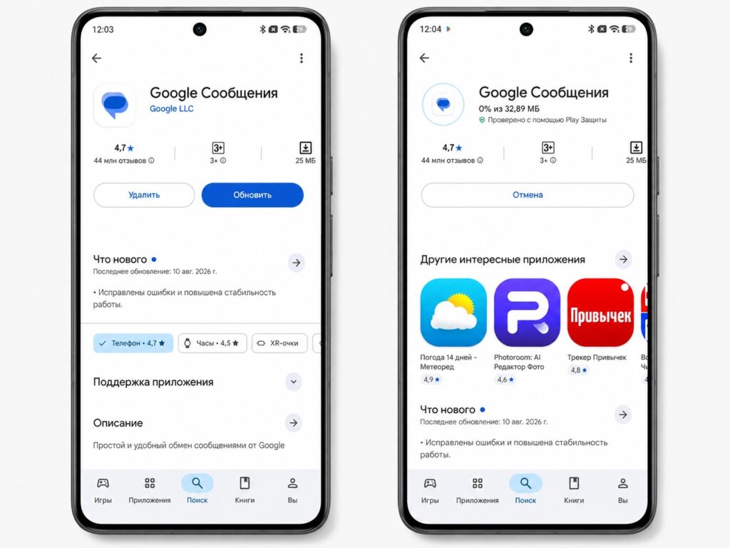 Google Messages update prompt