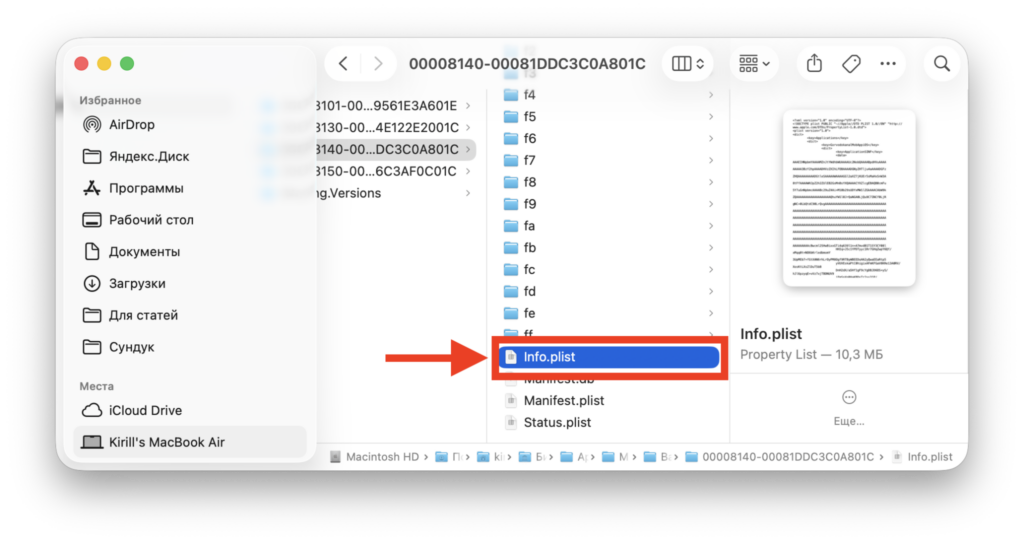 Find the Info.plist file in the backup folder.