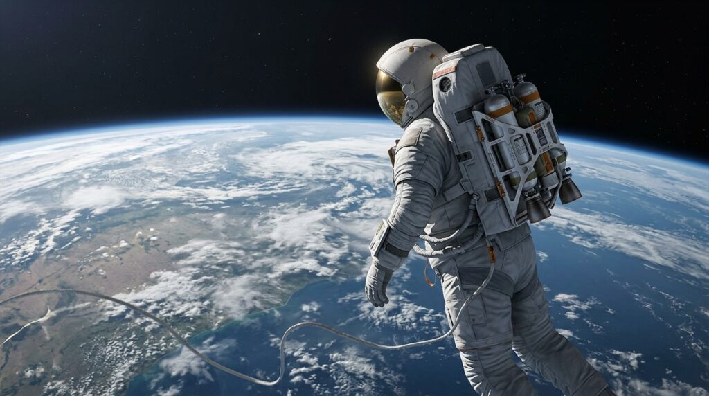 The American SAFER system allows an astronaut to stabilize their body position and return to the airlock