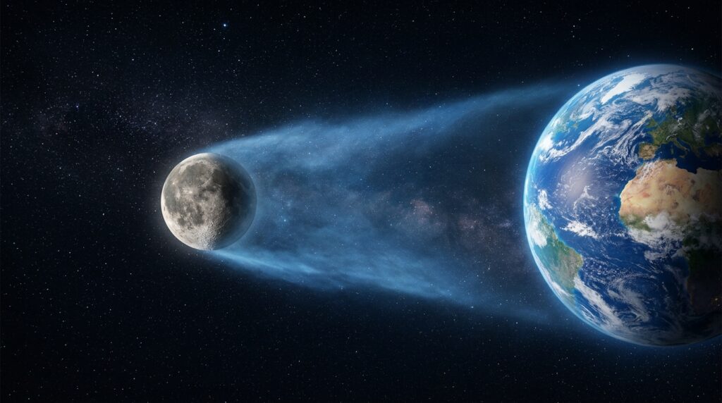 The Moon effectively moves within the outermost hydrogen trail of our planet