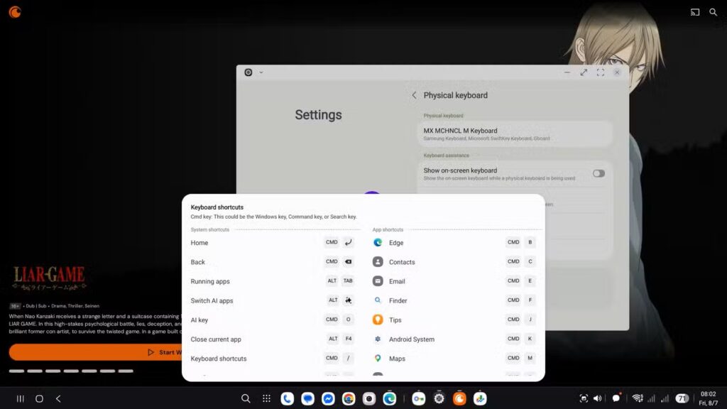 DeX mode with multiple browser tabs open