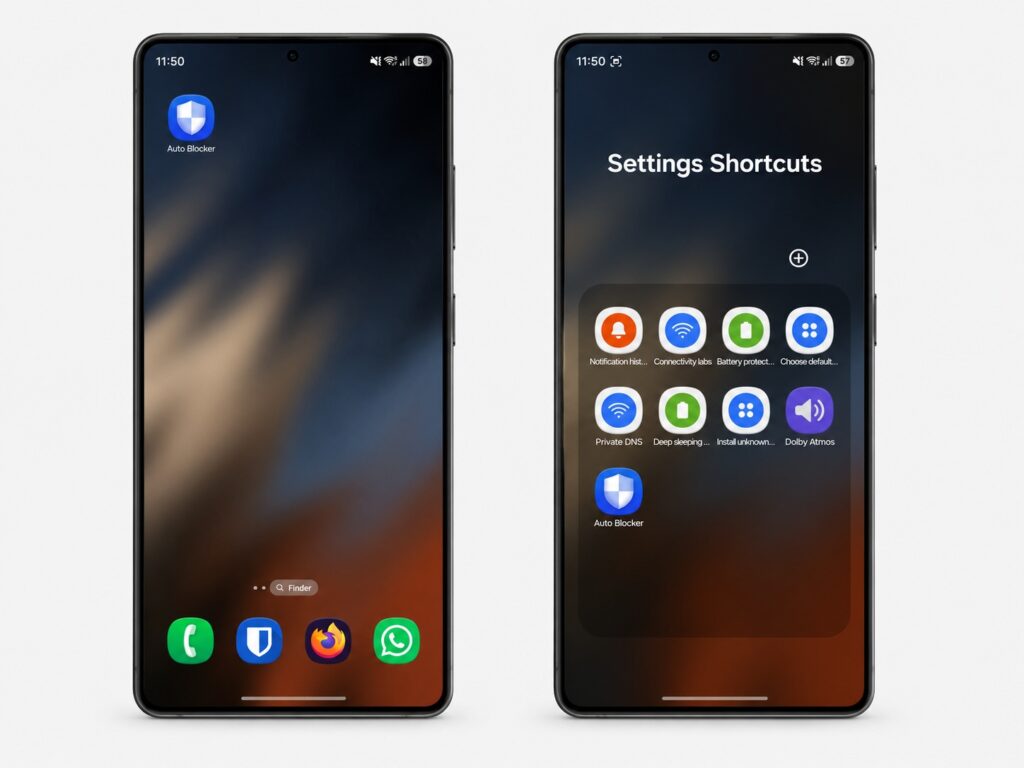 Important settings shortcuts on Samsung home screen