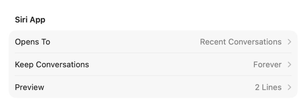 In settings you can choose how long chats are stored and which conversation appears on launch.