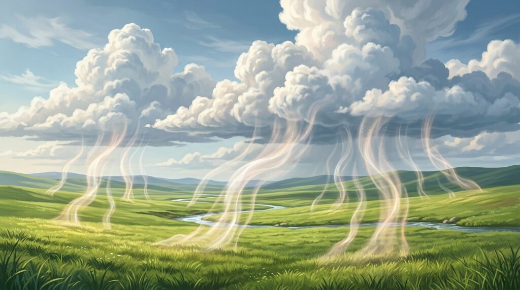 Rising currents of warm air keep droplets from falling.