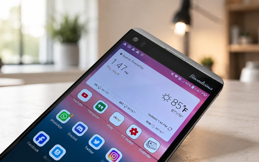 Older smartphone with thick bezels housing front speakers