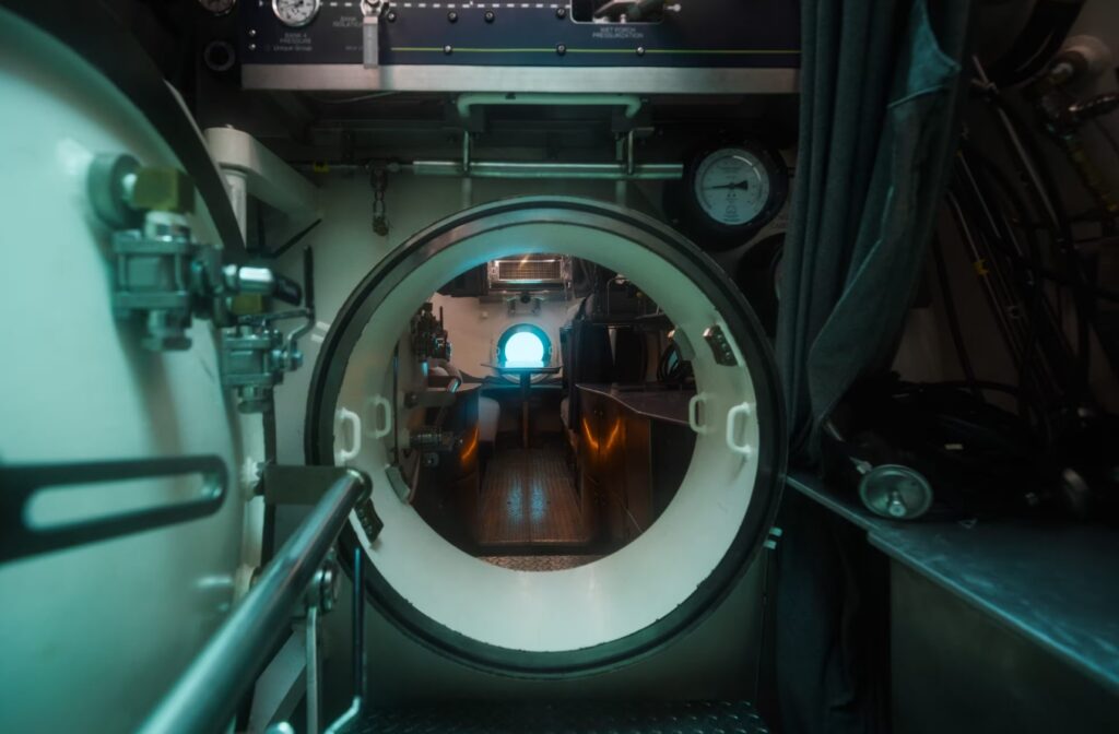 The underwater laboratory maintains a comfortable pressure for humans. Image source: deep.com.
