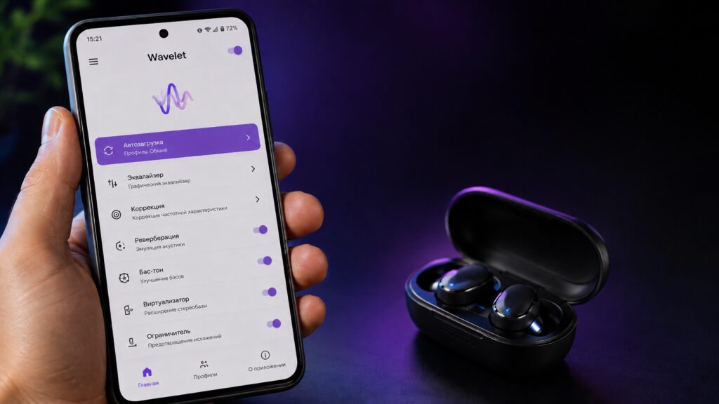Wavelet app interface for improving headphone sound on Android
