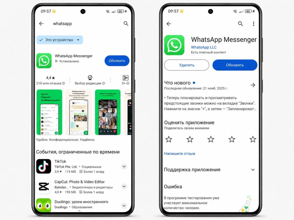 Updating WhatsApp via Google Play