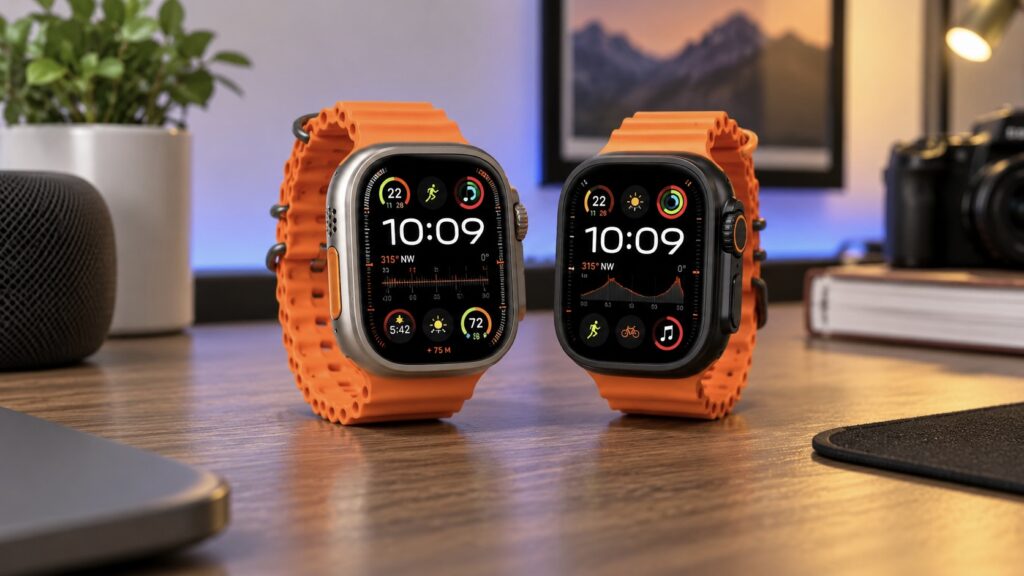 Apple Watch Ultra 3 and Apple Watch Ultra 4 on a table