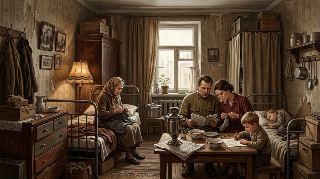 Everyday life for a typical worker family took place in extremely cramped conditions