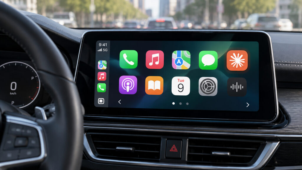 Claude icon on the CarPlay home screen. Photo.