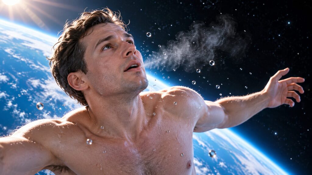 A person without a spacesuit in open space