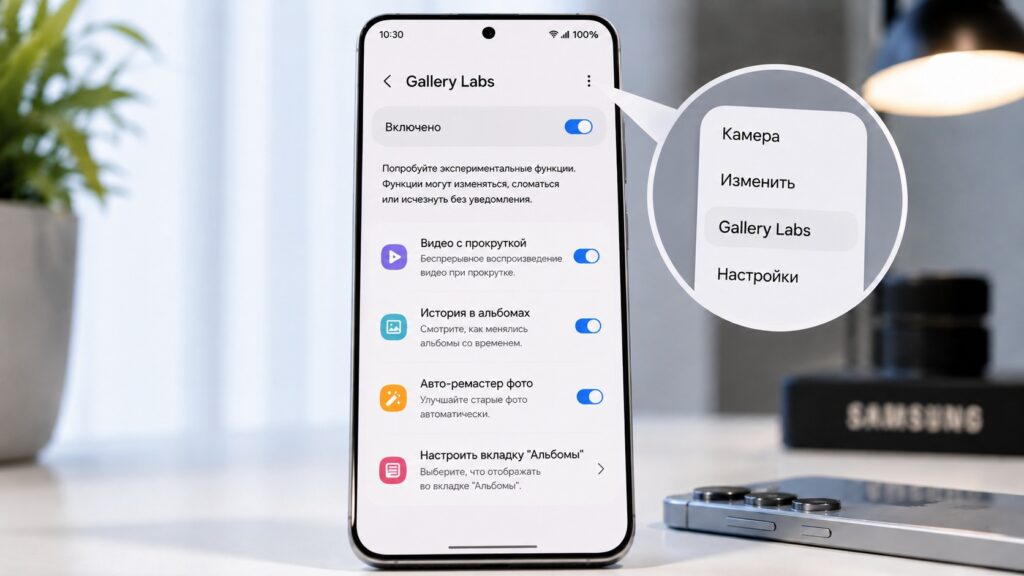 The hidden Gallery Labs menu in Samsung's Gallery app