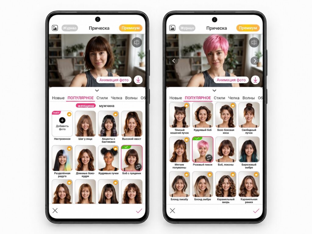 Hairstyle options in the YouCam Makeup app