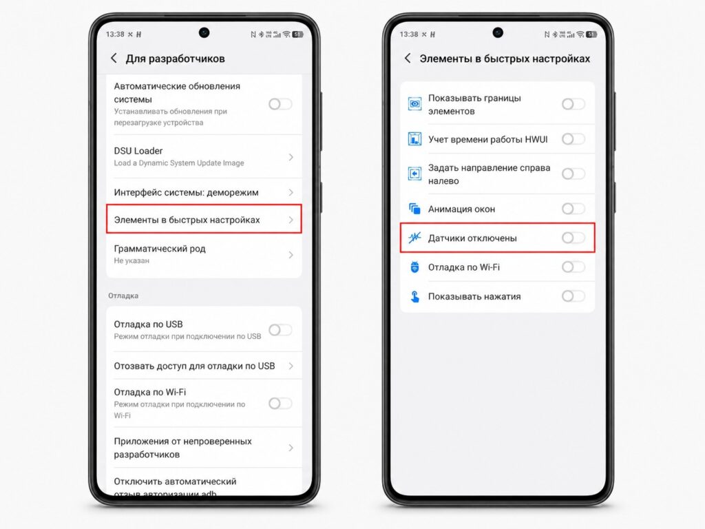 Activating the Sensors Off toggle in Developer Options