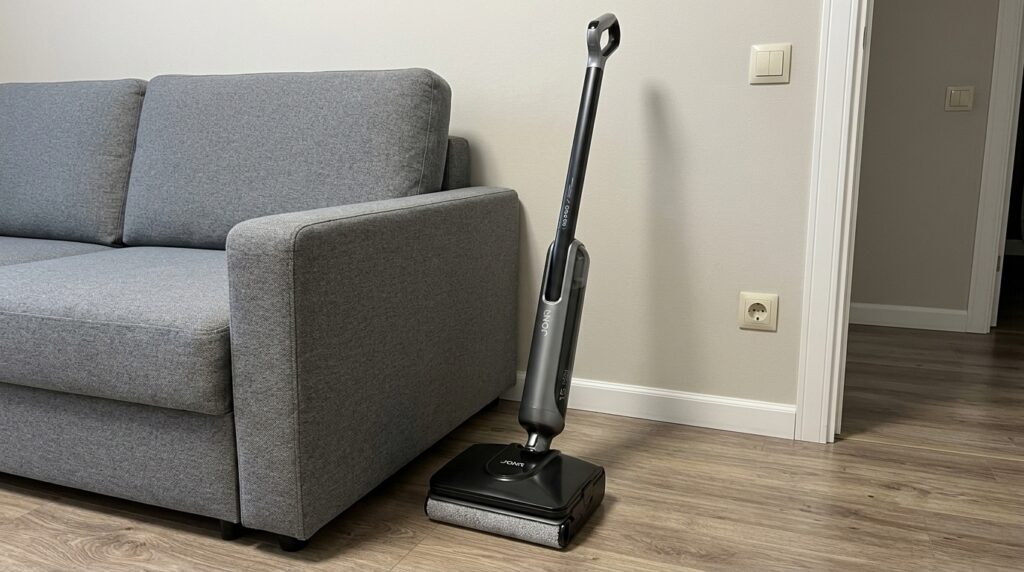 Not a robot but an upright mopping vacuum: you do the cleaning, but the price is honest. Photo.