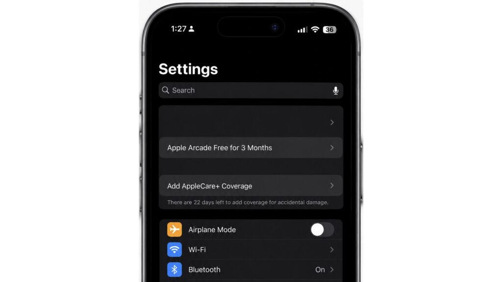 Other notifications in iPhone Settings