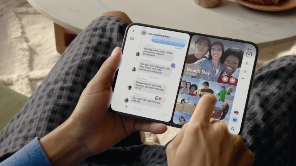 The matte inner display of the iPhone Duo in use