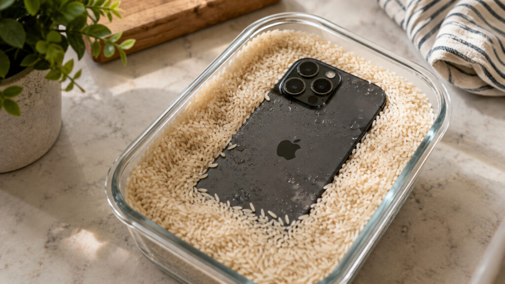 Why rice won't save a wet iPhone and can only harm it. Doing this is definitely not a good idea. Photo.
