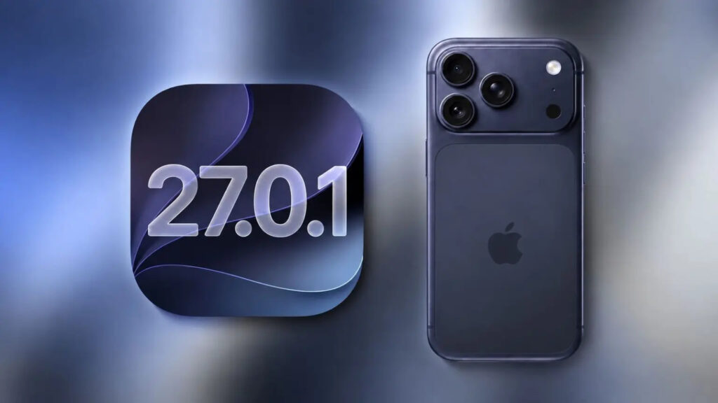 iOS 27.0.1 logo next to an iPhone